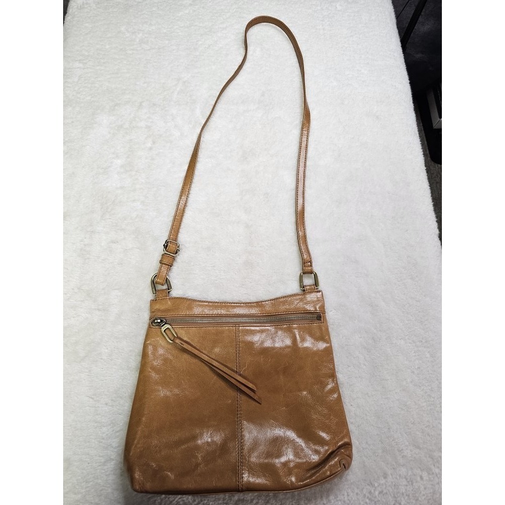 HOBO Cambel Natural Soft Polished Leather Crossbody‎ Bag Antique Brass Hardware